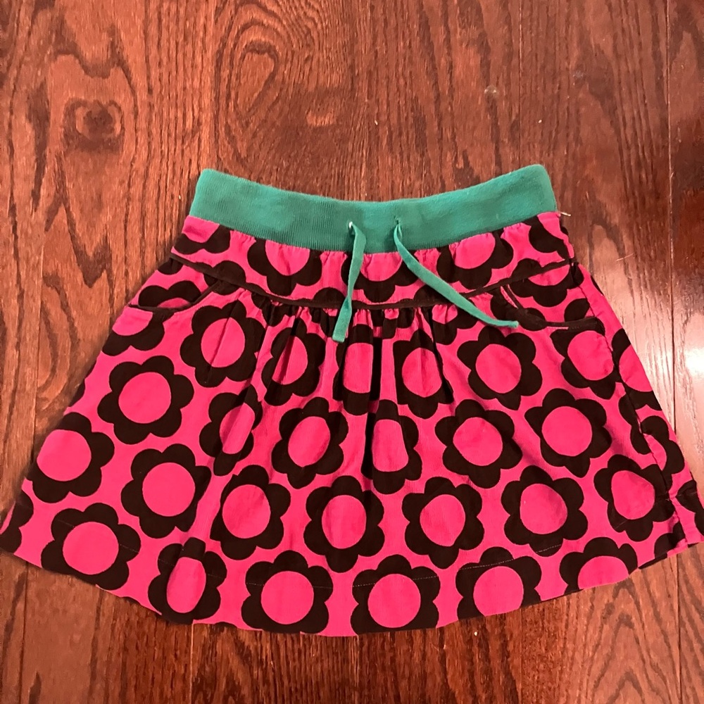 Mini Boden Pink Floral Skirt with Green Band